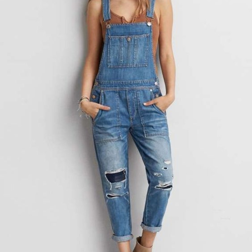 American Eagle Factory Distressed Overalls